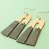 Grey U Metal & Wood Earring