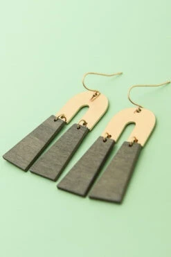 Grey U Metal & Wood Earring