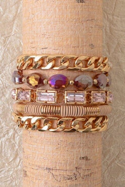 Tan Crystal Bracelet Stack