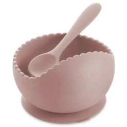 Pink Suction Bowl & Spoon Set