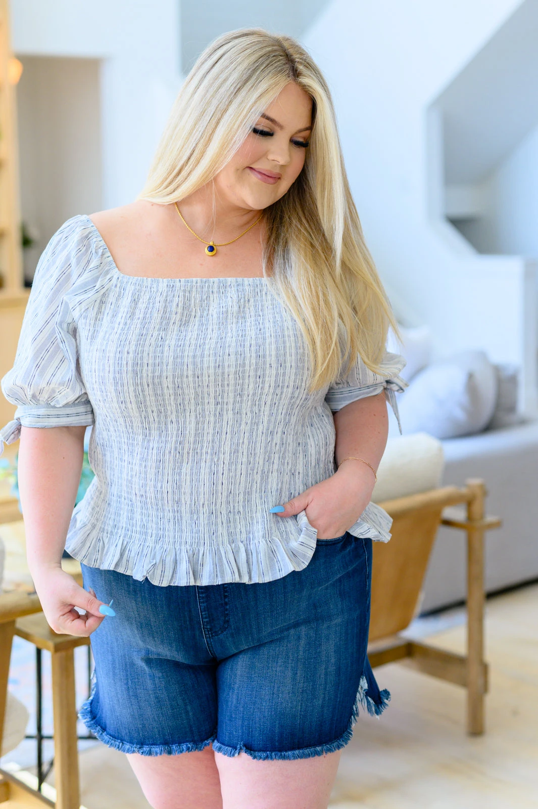 Delaney Pull On Dolphin Hem Denim Shorts - Image 15