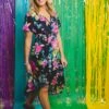 Navy/Fuchsia Floral Dress