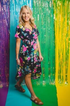 Navy/Fuchsia Floral Dress