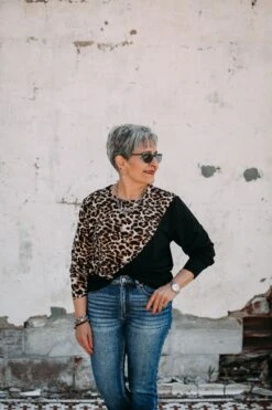 Black Diagonal Leopard Top