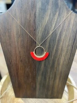 Red Circle Fringe Necklace