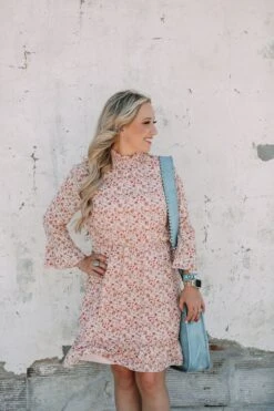 Pink High Neck Floral Dress