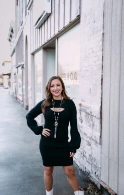 Black Ribbed Cut Out Dress