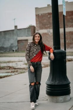 Rust Diagonal Leopard Top